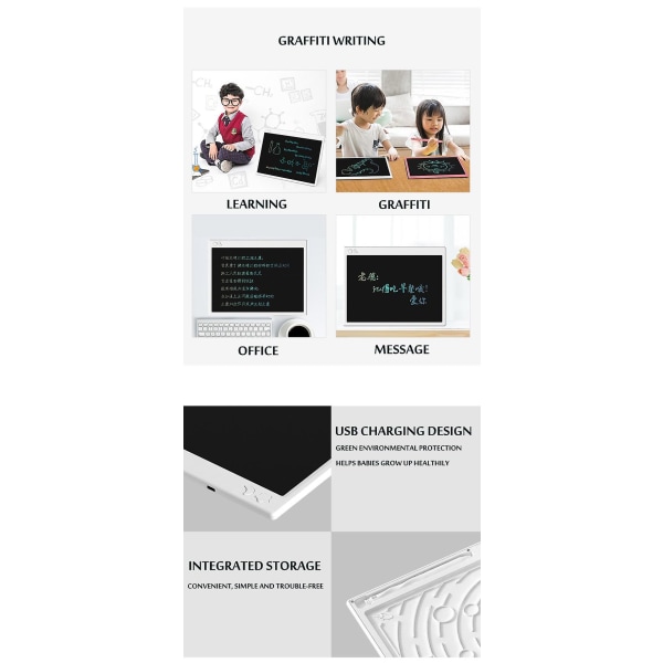 16 tommer farver LCD skrivetablet elektronisk tegne-doodleboard digital farverig håndskrift White