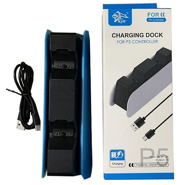 Data Frog dubbelladdare för PS5 trådlös handkontroll, laddstation, dockningsstation för Sony Playstation 5 joystick gamepad Blue