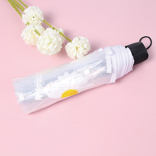 Blomsterprint Paraply Foldbar Paraply Rejseparaply Vindtæt Paraply Cover Foldbar Let Daisy White Manual