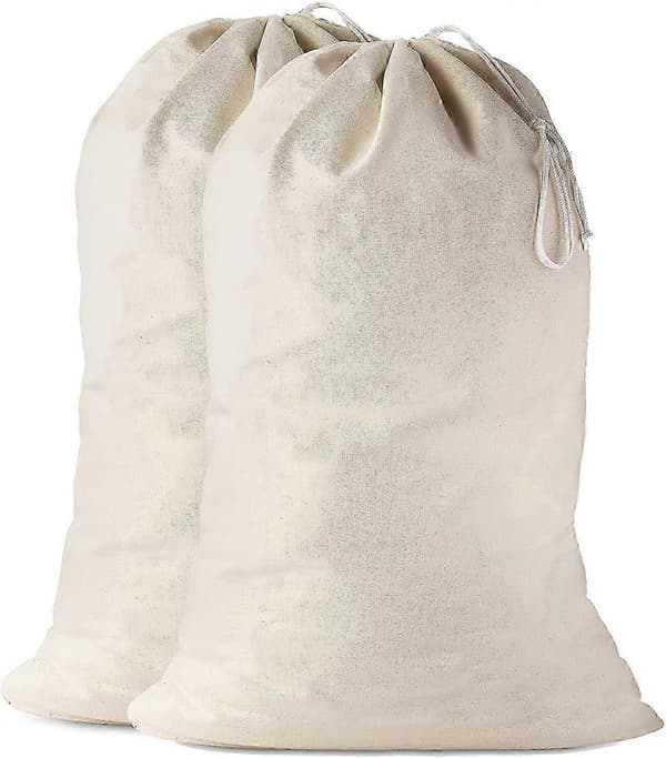 Tvättsäck Stor 50x75 cm 2-pack Bomullscanvas Naturfärg Dragskostängning