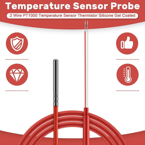 [LCS]2-tråds PT1000 temperatursensor termistor silikongelbelagd 1,5 meter sond 45mm x 5mm -50-180 C
