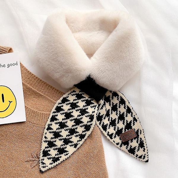 Myk Vinter Varm Tykk Plysj Skjerf Halsvarmer Polkadot Kryss Skjerf For Kvinner Black 2