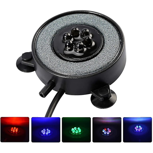 Akvariesten disk, rund akvarie bobler med LED'er, akvarie- og fisketankdekoration Multicolor 4 inch