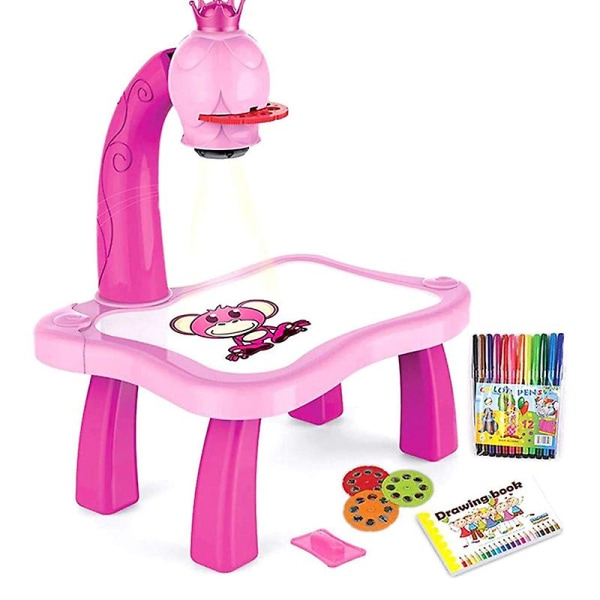 Projektionsritbord för barn, inlärning och ritmålningsset med musik, tidig pedagogisk leksak Pink