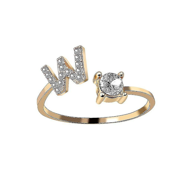 A-z Bokstav Guld Färg Metall Justerbar Öppningsring, Initialer Namn Alfabet Gold Color W