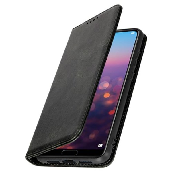 Huawei P20 Nahkalompakkokotelo Jalustatoiminnolla - Musta