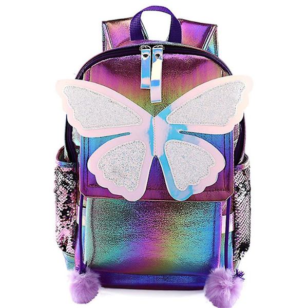 Jenter Glitrende Paljettryggsekk Med Søt Sommerfugl Skulderveske Skolesekk Multicolor