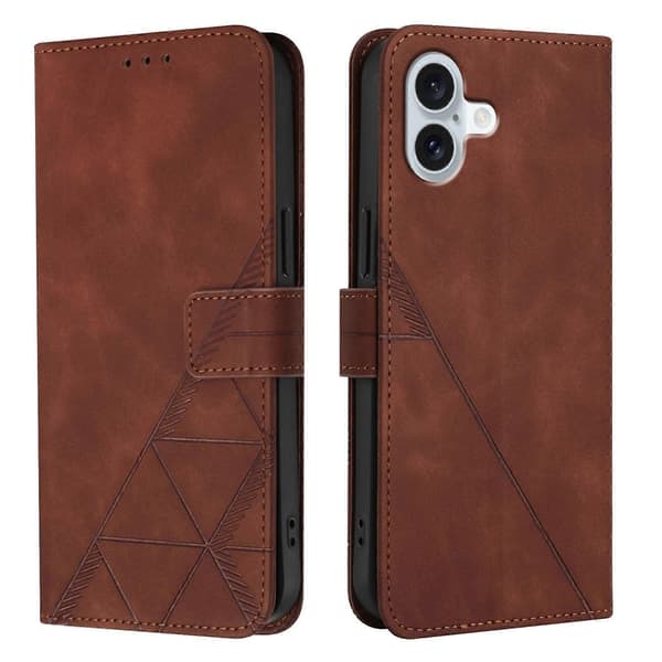 [LCS]Crossbody 3D präglat flip-läderfodral för telefon Brown For iPhone 16 Plus
