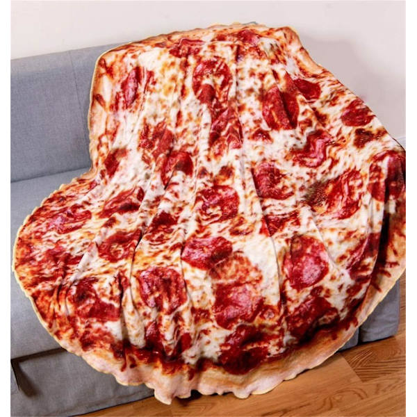 Blødt Varmt Flanel Pizza Tæppe Rund Form Donut Rejse Bærbart Vinter Plaid Tæppe 180CM