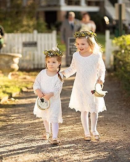 [LCS] Blomsterflickklänning, spetsklänning med 3/4-ärm white 100cm