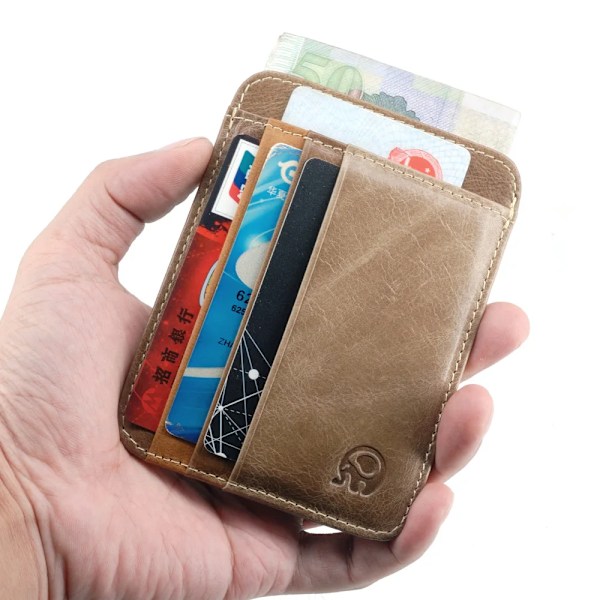 100% Äkta Ko Läder Dam Herr ID-Korthållare 6 Fack Mode Retro Kort Unisex Plånbok Affärs Bank Kreditkortsfodral Dark Grey