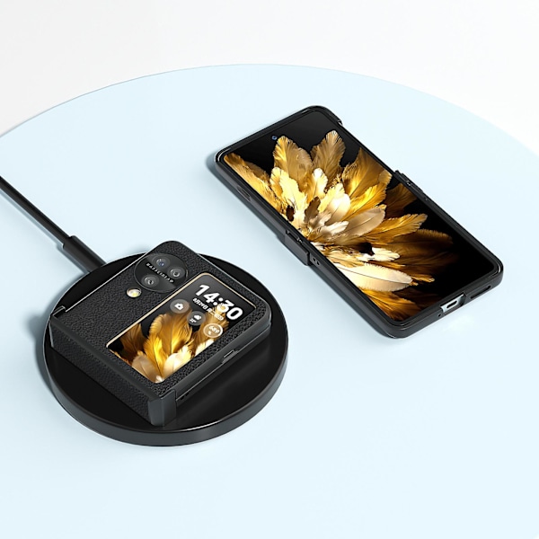 Abeel for Oppo Find N3 Flip 5g Beskyttelsesdeksel med Hengsel Ekte Kuskinn Bakdeksel Black
