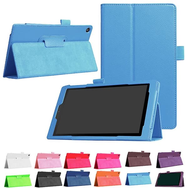 [LCS]Pu Slim Folding Flat Cover Case Stand With Auto Wake/sleep Kompatibel med New Fire Hd 8 2017 Sky Blue