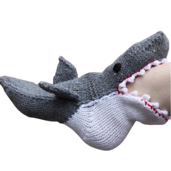 Stickade krokodilsockor för kvinnor/män Kreativa djurformade ankelsockor Vintervarma för inomhusbruk Shark