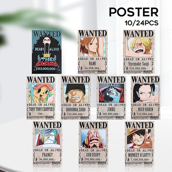 10/24 st Animeaffischer sökes Op Luffy Ace Jinbe Nami Chopper Leksaker Födelsedagspresent till fans 24PCS 28.5*19.5cm