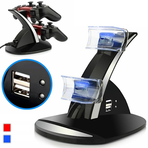 Dubbel Kontroll Laddare Laddstation Docka Kompatibel med Playstation 3 Ps3