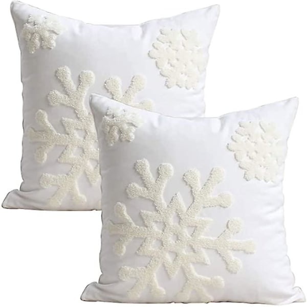 1 stk. Jule Vinter Snøfnugg Stil Bomull Lin Broderi Pynteputetrekk white