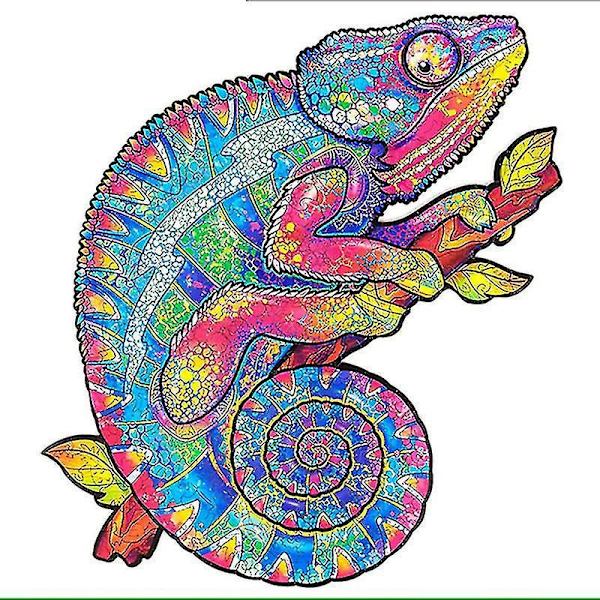 Barnpussel Djurformer Trä 3D-pussel Byggklossar Festivalgåvor Hemvägg Kameleont A4 Chameleon