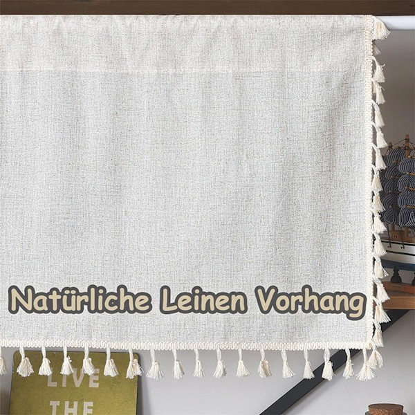 Kort Gardinkappa Bistro Gardin Ogenomskinlig Boho Gardin Linne Bomull Beige Ren Enkel Färg Kort Gardin Draperier med Tofs för Kök Vardagsrum