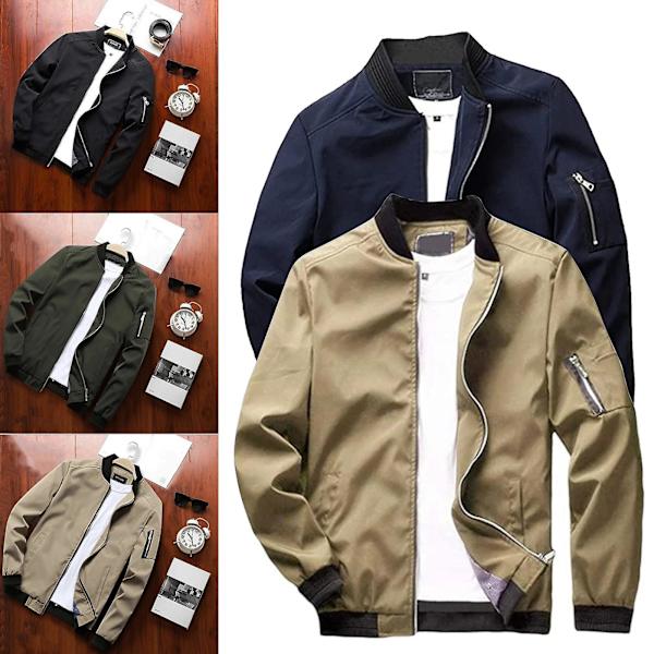 Flight Bomber Jakke Mode Afslappet Lynlåslukning Trendy Jakker Frakke Mænd Khaki 4XL