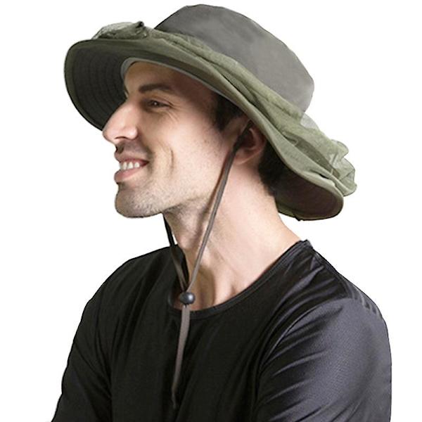 Myggenet Hat Mesh Ansigtsbeskyttelse Dæk Insekt Bi, Kvinder Mænd, Udendørs Jungle Fiskeri Army Green