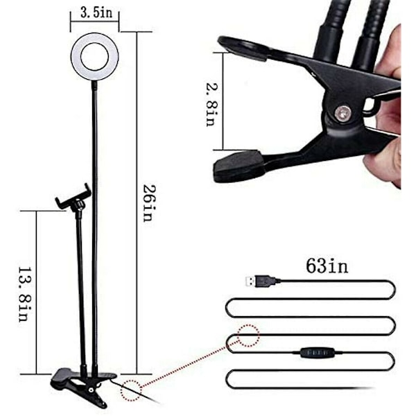 LED Selfie Ring Light Telefonhållare Flexibelt Stativ Lång Arm För Stream Live Lampa