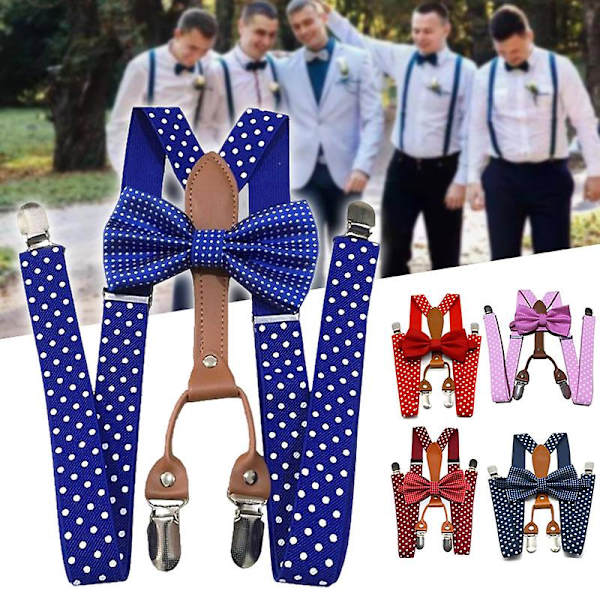 Herr Dam Prickig Slips Hängslen 4 Clips Läder Suspensório Hängslen Navy Blue