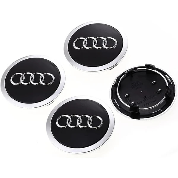 Centerkapsler til AUDI 60mm 4-pak Grå med kromkant Grey with chromed edge