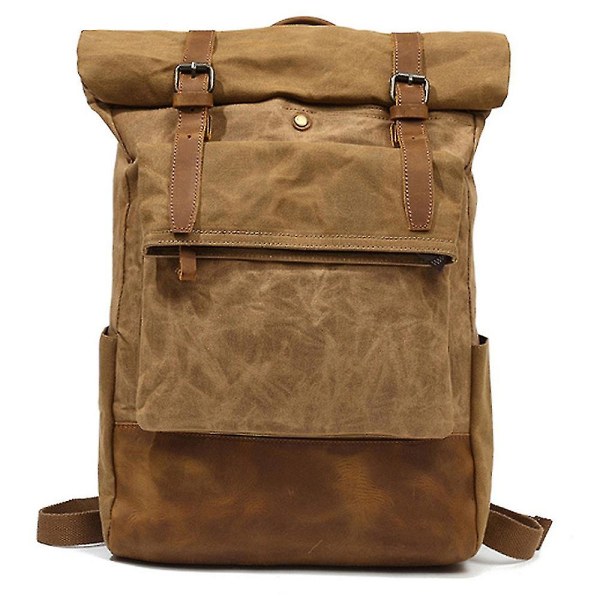 Resväska för utomhusbruk Crazy Horse Läder Casual Ryggsäck Herr Axelväska Canvas Khaki