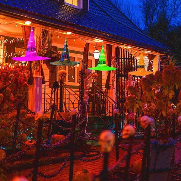 Halloween Dekorationer Utomhus, Hängande Upplyst Häxhatt Med Fjärrkontroll