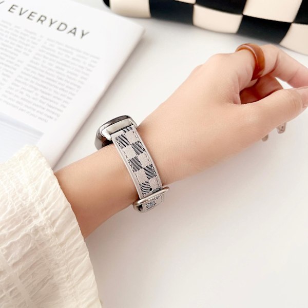 Ersättningsarmband för Xiaomi Smart Band 8 i äkta läder med rutmönster White