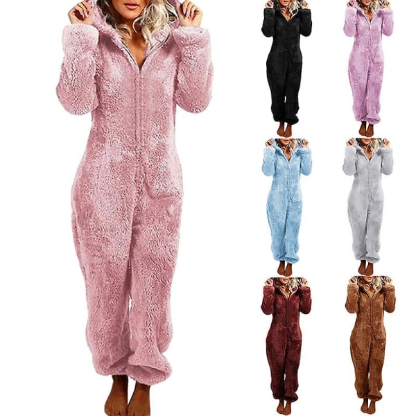 Förtjusande dragkedja Huvdress Dam Fleece Pyjamas Långa byxor Sovkläder Plysch huvtröjor Sovkläder Light Purple 3XL