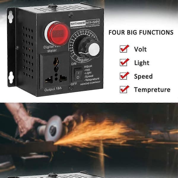 [LCS] Industriell kvalitet 4000w 220v SCR Spänningsregulator Variabel hastighetsregulator US Plug