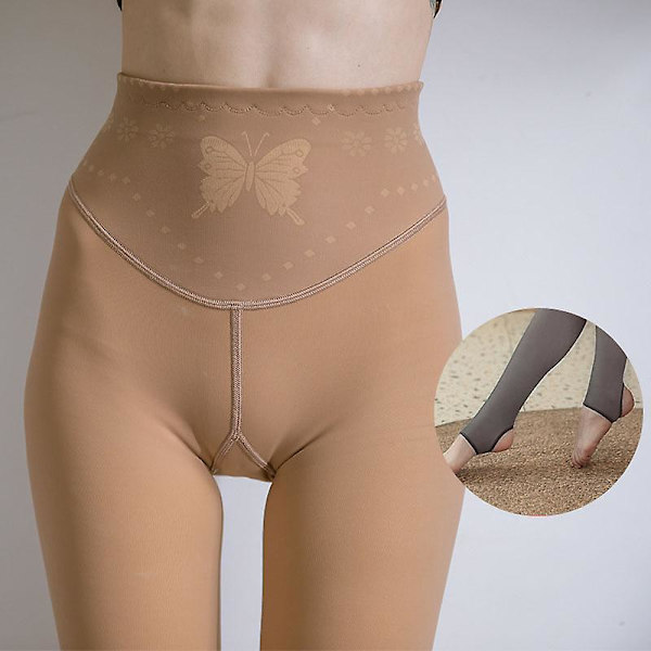 Vinter Varme Strømpebukser Leggings Høy Midje Tykke Elastiske Strømpebukser For Kvinner Jenter Nye Coffee Step On 260g