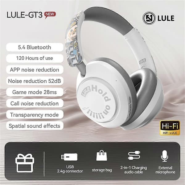 [LCS]EL-GT3 Bluetooth-hodetelefoner ANC Støyreduserende Over-Ear Trådløst Hodesett med 2.4G-mottaker Multicolor Style C