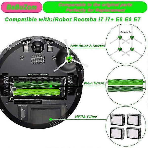 [LCS] Tilbehør Erstatningssæt til iRobot Roomba j7 j7+ i7 i7+ i7 Plus E5 E6 E7 Reservedele til Roomba E5 E6 E7 i7 i7+ i8 i8+ j7