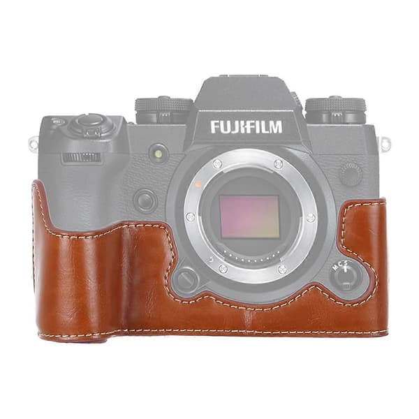 1/4 tomme gevind PU læder kamera halvtaske base til FUJIFILM X-H1 Brown