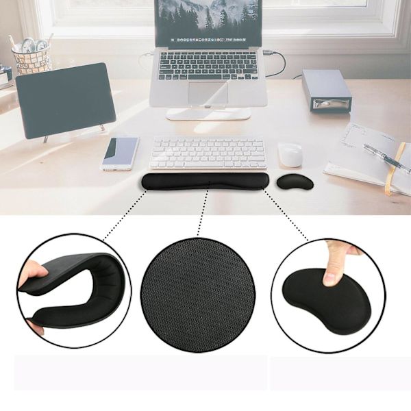 Håndleddsstøtte for tastatur i memory foam og musematte med håndleddsstøtte