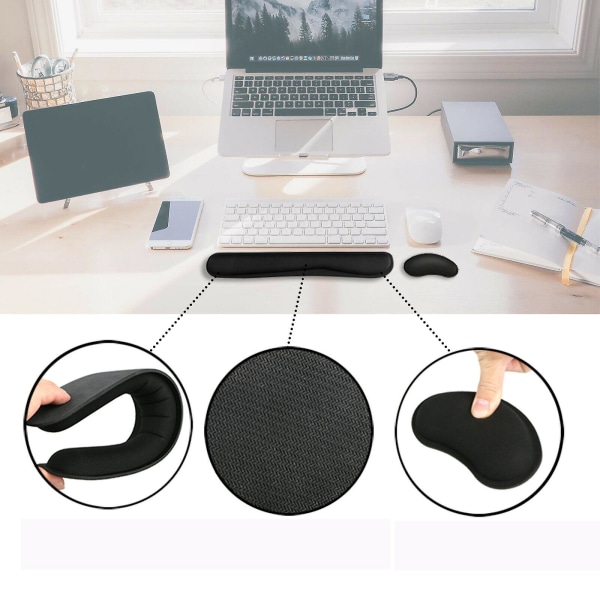 Tangentbords handledsstöd i memory foam och musmatta med handledsstöd