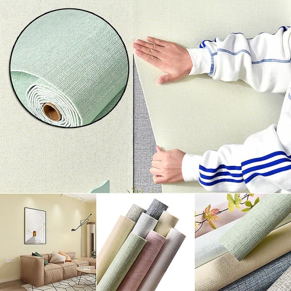 Faux linne texturerad tapet Avtagbar självhäftande stick kontakt papper väggdörr för accent vägg Cream-colored