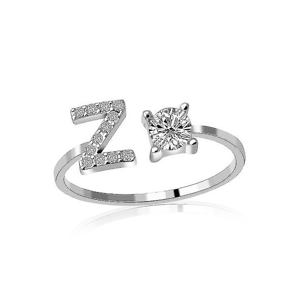 A-z Kirjain Kultavärinen Metalli Säädettävä Avoin Sormus, Nimikirjaimet Nimi Aakkosto Silver Color Z