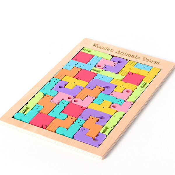 Färgglada Tetris Djur Pedagogiska Leksaker för Barn Trä Byggklossar Spel