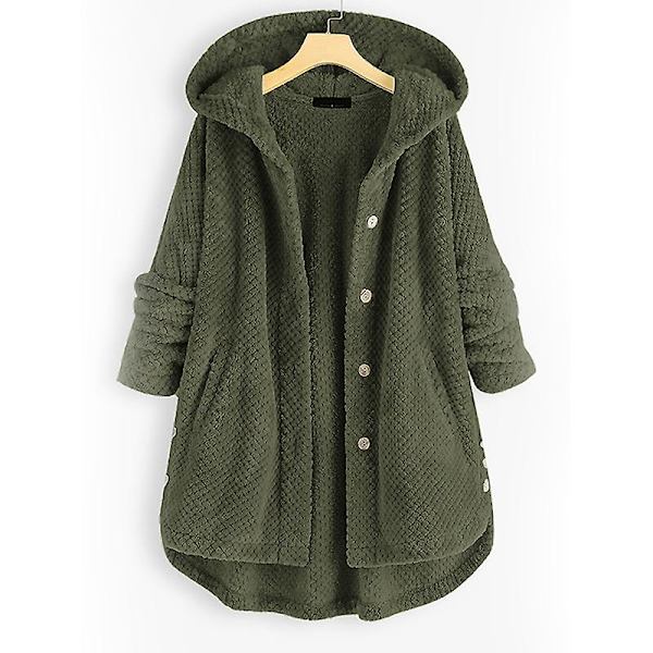 Dame Åben Front Hættetrøjer Langærmet Fleece Cardigans Moderigtigt Løst Varmt Overtøj Til Vinter Ny Army Green L