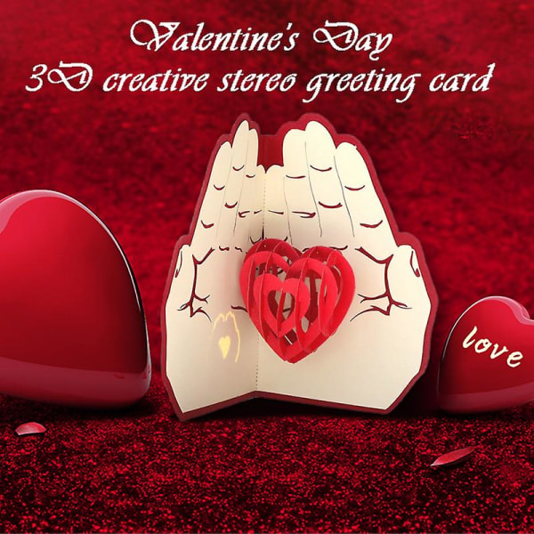 Pop-up kärlekskort Romantiskt 3d kärlekshjärta som hålls i händerna Gratulationskort par papperskort för bröllop