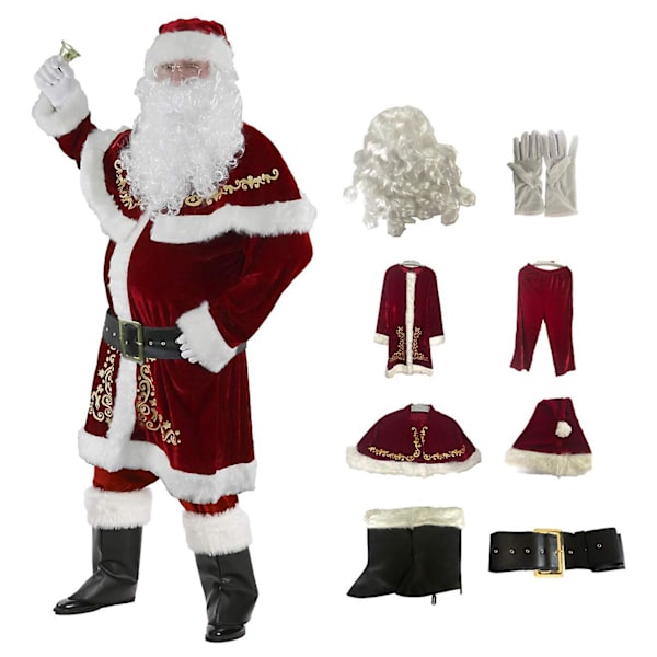 8 Delars Jultomtedräkt för Män Jul Deluxe Sammet XL