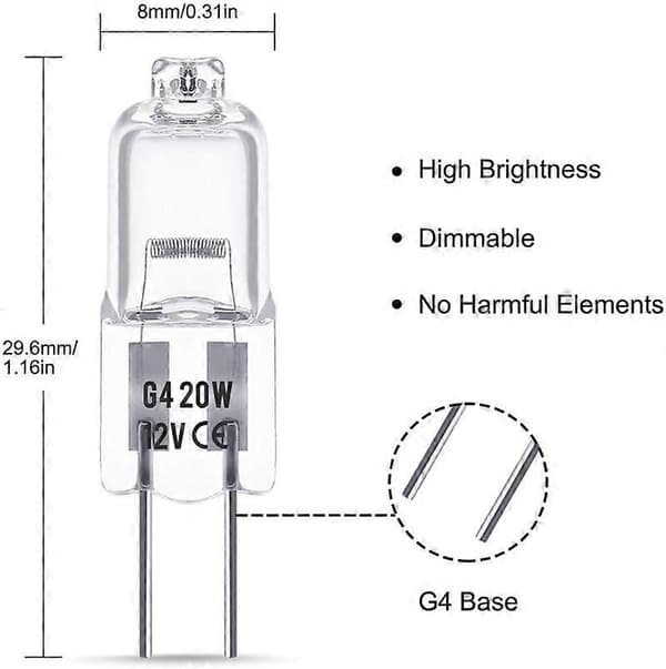 [LCS]G4 Halogenpærer 20W 12V 2-benet base erstatning til landskabsbelysning, underskabsbelysning, puck-lys, skinnespot, dæmpbar (10-pak)