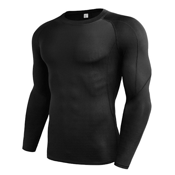 Dry Fit langærmet kompressions løbetrøje til mænd sort XL black