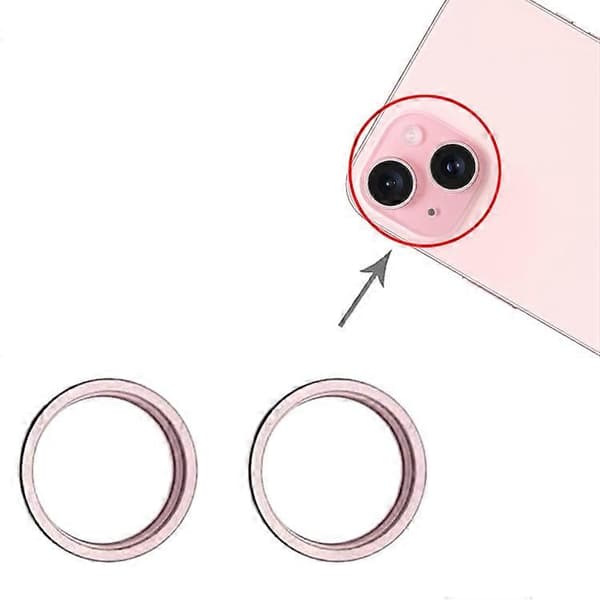 [LCS] För iPhone 15 / 15 Plus 2st/set Bakre Kameraglaslins Metall Yttre Skyddsring Pink