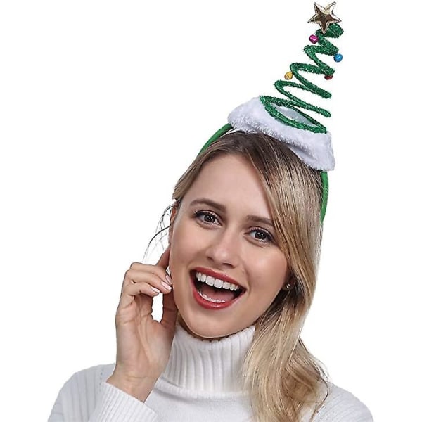 Fjädrande Julgransdiadem med Klockor Tomte Huvudbonad green