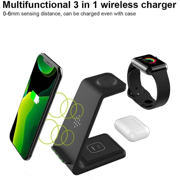 3 i 1 Trådlös Laddare Laddstation för Apple Watch 6 SE 5